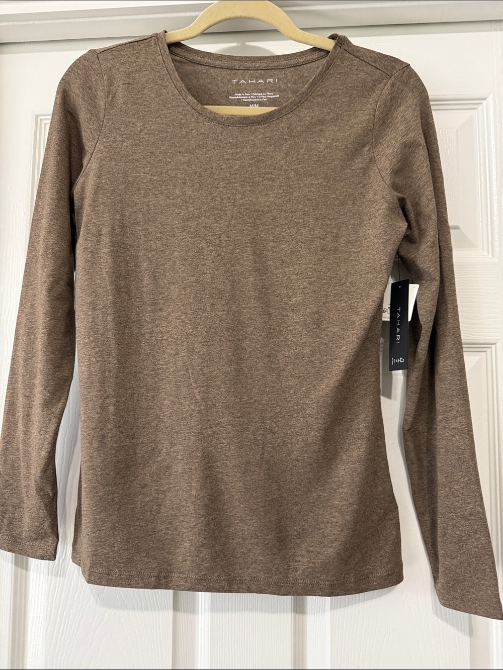 Tahari Brown Long Sleeve Crewneck Top